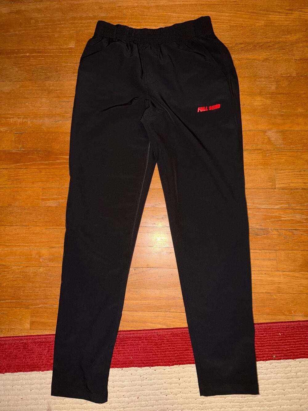 Full Send Mens Athletic Jogger Pants Black with Red Logo